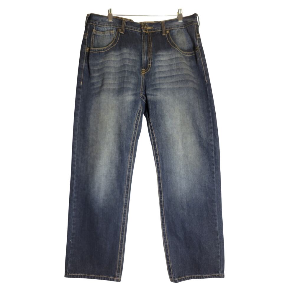 White Tag Premium Denim Jeans Mens 38x32 Dark Wash Vintage Distressed